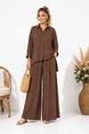 Kadın oversize gömlek ve bol paça pantolon ikili takım ALA071