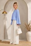 Kadın bebe mavi oversize düşük omuz bisiklet yaka basic bluz TG006
