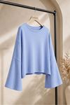 Kadın bebe mavi oversize düşük omuz bisiklet yaka basic bluz TG006