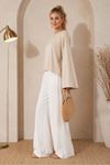 Kadın bej oversize düşük omuz bisiklet yaka basic bluz TG006