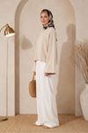 Kadın bej oversize düşük omuz bisiklet yaka basic bluz TG006