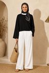 Kadın siyah oversize düşük omuz bisiklet yaka basic bluz TG006