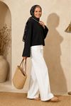 Kadın siyah oversize düşük omuz bisiklet yaka basic bluz TG006