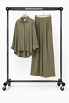 Kadın oversize gömlek ve bol paça pantolon ikili takım ALA071