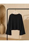Kadın siyah oversize düşük omuz bisiklet yaka basic bluz TG006