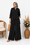 Kadın oversize gömlek ve bol paça pantolon ikili takım ALA071