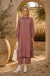 Kadın tesettür nakış detaylı düğmeli tunik pantolon ikili takım ALA098 ( STD - 36-46 )