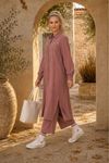 Kadın tesettür nakış detaylı düğmeli tunik pantolon ikili takım ALA098 ( STD - 36-46 )