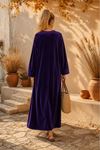 Kadın V yaka nakış detaylı oversize otantik kadife elbise ALA101 ( STD - 36-46 )