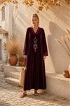 Kadın V yaka nakış detaylı oversize otantik kadife elbise ALA101 ( STD - 36-46 )