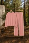 Kadın oversize şerit detaylı sweatshirt ve eşofman ikili spor takım TG012