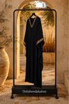 Kadın siyah viskon yarasa kol oversize V yaka işlemeli kaftan elbise ALA099 ( STD - 36-46 )