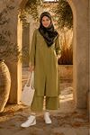 Kadın tesettür nakış detaylı düğmeli tunik pantolon ikili takım ALA098 ( STD - 36-46 )