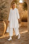 Kadın tesettür nakış detaylı düğmeli tunik pantolon ikili takım ALA098 ( STD - 36-46 )