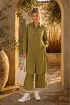 Kadın tesettür nakış detaylı düğmeli tunik pantolon ikili takım ALA098 ( STD - 36-46 )