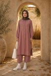 Kadın tesettür nakış detaylı düğmeli tunik pantolon ikili takım ALA098 ( STD - 36-46 )