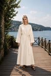 Kadın bisiklet yaka geniş kol bel bağlamalı tam boy premium elbise DKHF006
