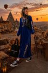 Kadın nakış detaylı kadife uzun kaftan elbise ALA111 ( STD-36-46 )