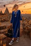 Kadın nakış detaylı kadife uzun kaftan elbise ALA111 ( STD-36-46 )