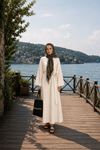 Kadın bisiklet yaka geniş kol bel bağlamalı tam boy premium elbise DKHF006