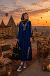 Kadın nakış detaylı kadife uzun kaftan elbise ALA111 ( STD-36-46 )
