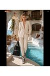 Kadın fırfır detaylı blazer ceket pantolon ikili premium takım DKHF009