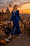 Kadın nakış detaylı kadife uzun kaftan elbise ALA111 ( STD-36-46 )
