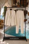 Kadın fırfır detaylı blazer ceket pantolon ikili premium takım DKHF009