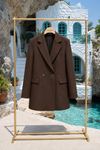 Kadın kahverengi çift düğmeli oversize blazer ceket DKMRS006