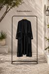 Kadın siyah file detaylı cepli uzun kimono ceket ALA115 ( STD-36-46 )