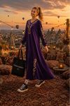 Kadın nakış detaylı kadife uzun kaftan elbise ALA111 ( STD-36-46 )
