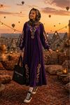 Kadın nakış detaylı kadife uzun kaftan elbise ALA111 ( STD-36-46 )