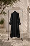 Kadın siyah file detaylı cepli uzun kimono ceket ALA115 ( STD-36-46 )
