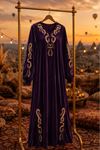 Kadın nakış detaylı kadife uzun kaftan elbise ALA111 ( STD-36-46 )