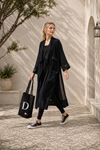 Kadın siyah file detaylı cepli uzun kimono ceket ALA115 ( STD-36-46 )