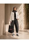 Kadın kare desenli kontrast yaka detaylı fermuarlı kısa ceket EFL013 ( STD-36-42 )