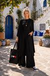 Kadın hırkalı crop bluz bol paça pantolon üçlü takım FRW005