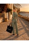 Kadın büzgü detaylı crop bluz bol paça pantolon ikili takım CLT022