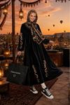 Kadın nakış detaylı kadife uzun kaftan elbise ALA111 ( STD-36-46 )