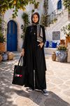 Kadın hırkalı crop bluz bol paça pantolon üçlü takım FRW005
