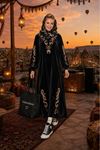 Kadın nakış detaylı kadife uzun kaftan elbise ALA111 ( STD-36-46 )