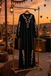 Kadın nakış detaylı kadife uzun kaftan elbise ALA111 ( STD-36-46 )