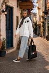 Kadın yıldız baskılı kapüşonlu oversize sweatshirt CLT030