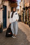 Kadın yıldız baskılı kapüşonlu oversize sweatshirt CLT030