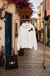 Kadın yıldız baskılı kapüşonlu oversize sweatshirt CLT030