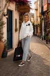 Kadın yıldız baskılı kapüşonlu oversize sweatshirt CLT030