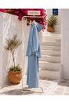 Kadın kapüşonlu denim çıtçıtlı tunik bol paça pantolon ikili takım TG024