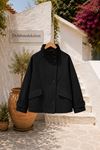 Kadın dik yaka düğmeli kısa cepli oversize kaban EFL022 (STD-36-42)