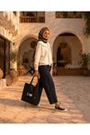 Kadın bağlama detaylı geniş yaka triko kazak CLT027