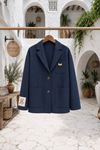 Kadın lacivert broş detaylı cepli oversize kaşe ceket DKHF026